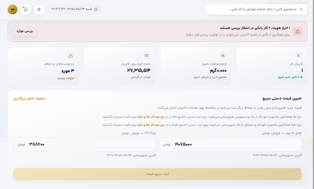 داشبورد مدیریت